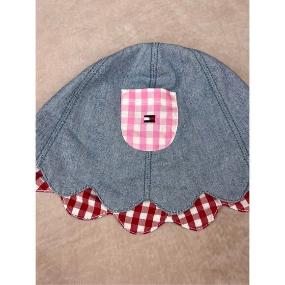 Vintage Tommy Hilfiger Reversible Infant Bucket Hat Plaid Gingham Denim - Picture 2 of 6
